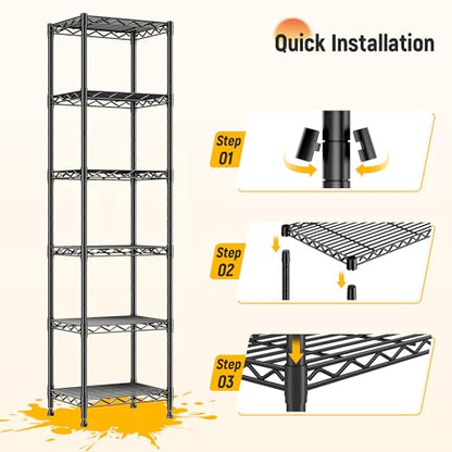 DurayLoly 63.8" H 6-Tier Narrow Storage Shelves, 265lbs, Adjustable, Pantry - size: 15.8"W x 11.8"D x 63.8"H