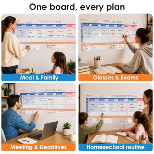Dry Erase Weekly Calendar, 39.4x16" Weekly Dry Erase Board for Wall - style: Weekly Classic - Multi-color