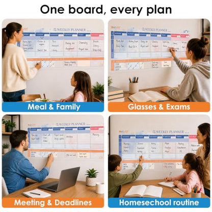 Dry Erase Weekly Calendar, 39.4x16" Weekly Dry Erase Board for Wall - style: Weekly Classic - Multi-color