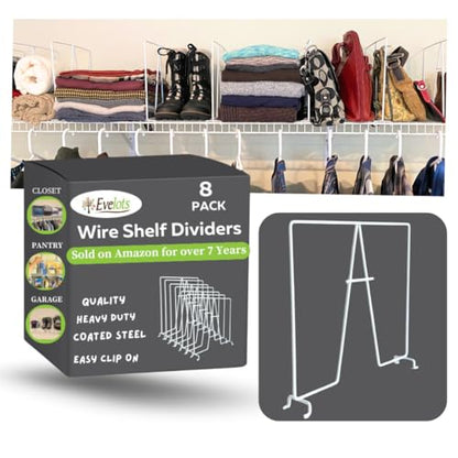 Evelots 8-Pack Wire Shelf Dividers, Clip-On Closet Organizers, Tall Steel - size: Set of 8, style: WIRE Shelf Dividers