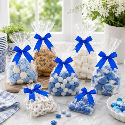 50 Pcs Twist Tie Bows for Treat Bags and Gift Wrapping, Royal Blue - color: Roayal Blue