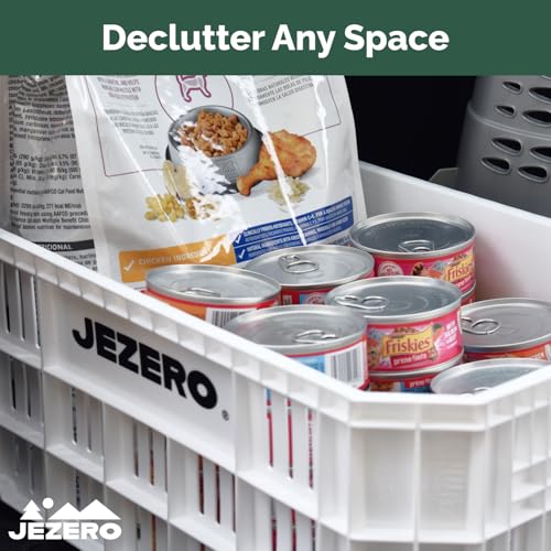JEZERO Heavy-Duty Plastic Utility Tote | Reinforced Storage Crate for Heavy Loads | Durable & Reusable | 20" x 12" x 8", White, 2-Pack - color: White