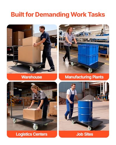 VEVOR Heavy Duty Platform Truck, 2000 LBS Industrial Steel Flatbed Cart with 360° Swivel Wheels, Platform Push Cart Dolly, Easy Storage for Warehouse/Garage/Moving/Garden (48" x 24" x 32") - size: 48.0 x 24.0 x 32.1 in/1220 x 610 x 815 mm