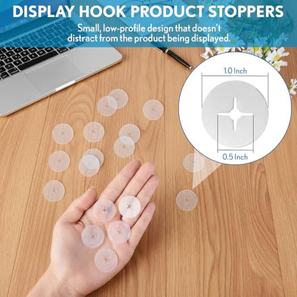 Clip Strip Display Hook Product Stops, 300 Pack, 1" Round Inventory Control Clips, Discs for Pegboard Hooks, Peg Hook Stoppers, Product Organization, Maintain Full Appearance on Display Stand