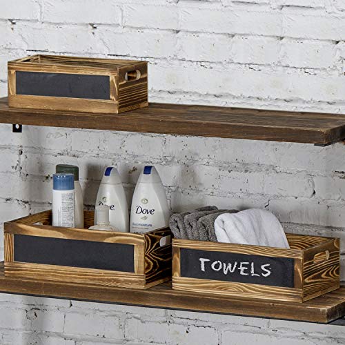MyGift Rustic Burnt Wood Nesting Storage Bins with Chalkboard Panel and Cutout Handles, Decorative Farmhouse Wooden Stackable Open Top Boxes, 3 Piece Set