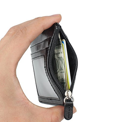 Wisdompro PU Leather ID Badge Holder Lanyard with Zipper Pocket, Black - color: Black, size: Horizontal