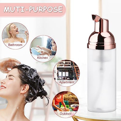 5PCS 50ml/1.7oz Clear Plastic Frosted Foam Bottles with Rose Gold Pump Head Empty Mini Soap Dispenser Refillable Mousse Bottles for Shampoo Shower Gel Hand Soap Foaming