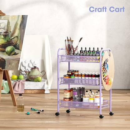 TOOLF 3 Tier Rolling Cart, Metal Utility Storage Cart with Wheels, Purple - color: Purple, size: 3-Tier