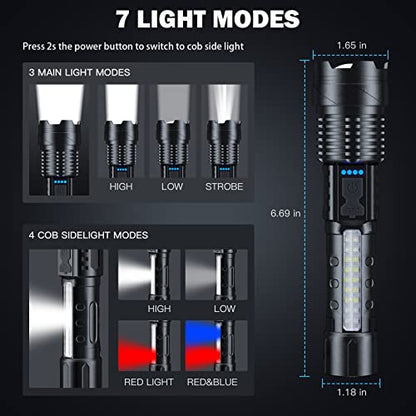 Cinlinso Flashlight High Lumens Rechargeable 2 Pack, 90000 Lumen Super Bright Led Flashlights with 7 Light Modes, IPX6 Waterproof, Powerful Handheld Flash Light for Camping Home Emergencies