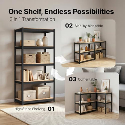 HOMEDANT House Black 24.1" W 5 Tier Storage Shelves Garage Shelving Unit - color: Black, size: 24.4"W x 16.5"D