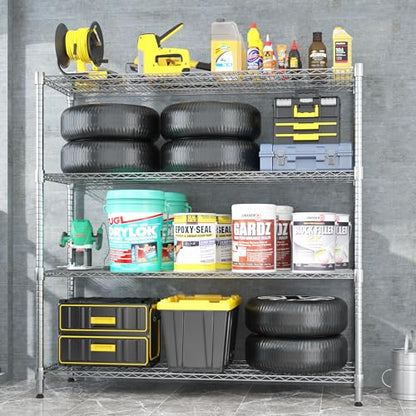 Homdox 4-Tier Heavy Duty Metal Shelves with Wheels - 2400LBS Commercial Adjustable Shelves for Garage, Pantry, Kitchen - 24"x60"x72", Chrome - color: Silver, size: 24"x60"x72"