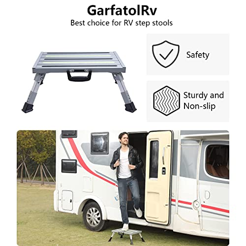 Large Aluminum RV Step Stool, Adjustable Platform, Glow Tape - color: Gray Large