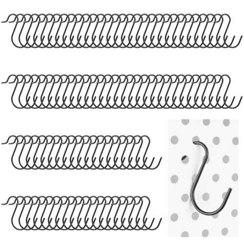 Small Pegboard J Hooks - 80pcs Metal Peg Board S Hangers for Tiny Holes - color: Black