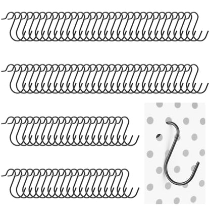 Small Pegboard J Hooks - 80pcs Metal Peg Board S Hangers for Tiny Holes - color: Black