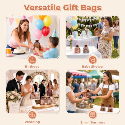 Crweety 50PCS Organza Bags 3x4 Brown Small Gift Bags Mesh Drawstring - color: Brown