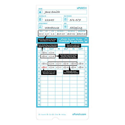 uPunch 100 Time Cards for FN1000 AutoAlign Time Clock