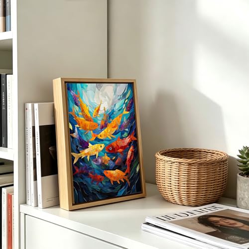 Koi Fish Stained Glass Wooden Box Sign Wall Art 8x12 Inch - color: Colorful Koi Fish