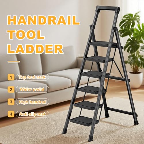 5 Step Ladder with Platform Lightweight Folding Step Stool No Assembly - size: 5 Step Platform