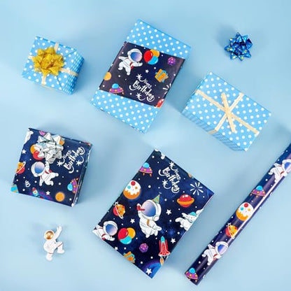 WERNNSAI Space Wrapping Paper Roll 33ft Navy Blue Astronaut Wrapping Paper - color: Blue Space