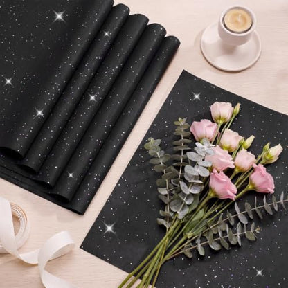 120 Sheets 14 x 20 Inch Black Glitter Tissue Paper for Gift Bags - color: Glitter Black
