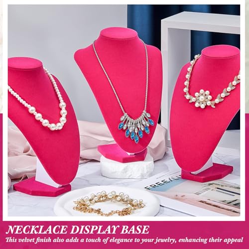 Huquary 6 Pcs Necklace Display Stand Bust Jewelry Holder, Rose Red, Velvet - color: Rose Red