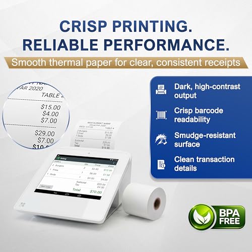 Thermal Receipt Paper Rolls for Clover Mini & Clover Mobile – 2 1/4” x 80’ BPA Free Credit Card Machine Paper Compatible with C200 C300 C301 C302 C302U C305 – POS Printer Paper, 20 Rolls - size: 20 rolls