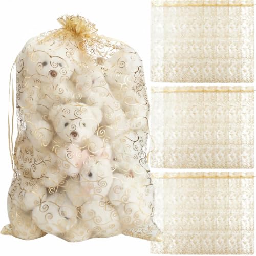 Sweetude 15 Pcs 16 x 24 Inches Drawstring Organza Bags Mesh Gift Drawstring Pouches Mesh Jewelry Bags for Party Wedding Favor Candy (Gold) - color: Gold, size: 16 x 24 Inches