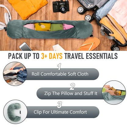 Travel Neck Pillow Stuffable with Clothes, Stuffable Travel Pillow - color: Grayish Green