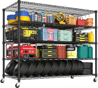 PrimeZone 5 Tier 80.7"H x 55.5"W x 24"D Wire Shelving with Wheels 3000lbs - size: 55.5" W x 24" D x 80.7" H