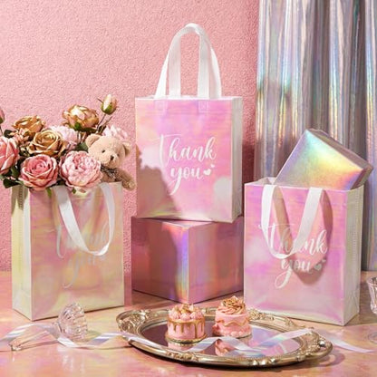 Sweetude 30 Thank You Non Woven Gift Bag, 10 x 8 x 4 Inch, Laser Pink - color: Laser Pink, size: 10 X 8 X 4 Inch