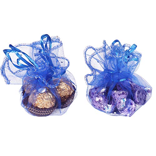 100pcs 9.8 Inch Round Organza Drawstring Bags, Royal Blue Baby Shower Favor Bags Bath Bomb Candy Pouch Wedding Party Gift Packaging - color: Royal Blue