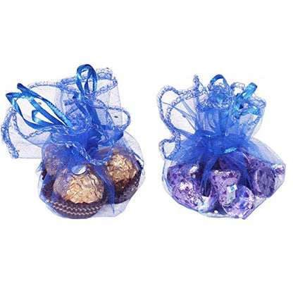 100pcs 9.8 Inch Round Organza Drawstring Bags, Royal Blue Baby Shower Favor Bags Bath Bomb Candy Pouch Wedding Party Gift Packaging - color: Royal Blue