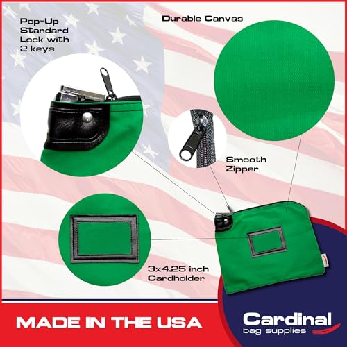 Locking Canvas Cash Bag, Kelly Green, 9 x 12 Inch - color: Kelly Green