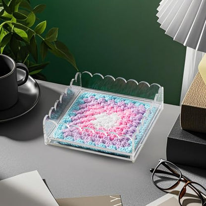 GlikCeil 1 Pcs 6.7" x 6.7" Acrylic Scalloped Tray Large Clear Acrylic Tray with Drawer for Insert Customizable Photos, Art, and Fabric Scalloped Basket for Needlepoint Napkin Frame Display Messages - size: 6.7" X 6.7"