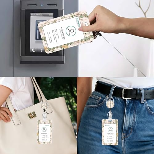 Vertical ID Badge Holder with Detachable Lanyard - Art Flower - color: Art Flower