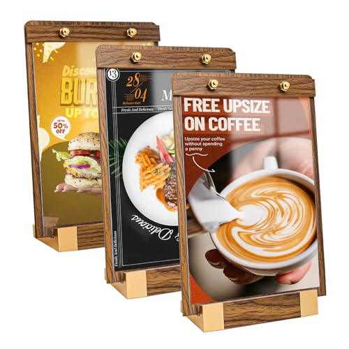 8.5x11 Acrylic Sign Holder with Wood-Color Base, Slant Back Vertical