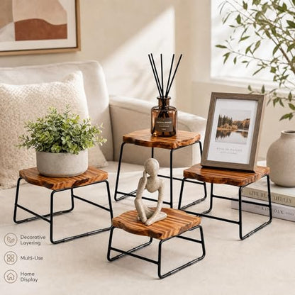 ZENFUN 4 Piece Wood Buffet Risers, Dessert Table Risers Food Display Riser, Pizza Pan Riser, Cupcake Stand & Wood Display Risers, Nesting Food Platter and Plate Holder