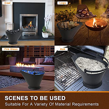 Poofzy Ash Bucket for Fireplace, 3.2 Gallon Metal Fireplace Ash Bucket for Wood Stove, Includes Shovel, Broom and Gloves Indoor & Outdoor - size: 3.2 Gallon (Black)