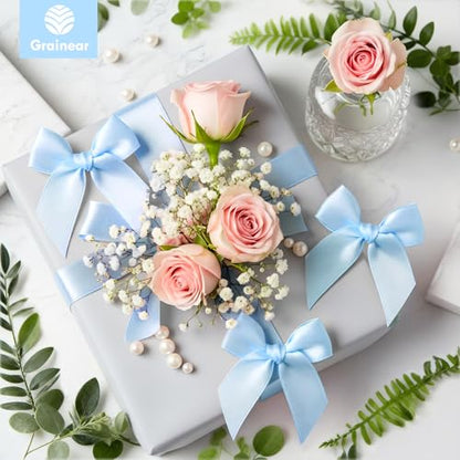 50 Pcs Light Blue Satin Ribbon Bows, 3.5" x 3.5", with Twist Ties - color: Light Blue