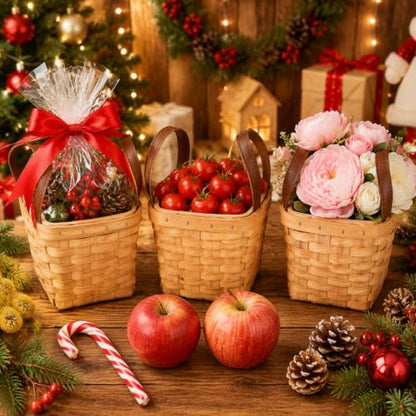 ZOOFOX 6 Pack Small Wicker Basket with Handle, 4" x 4.5" Woodchip Baskets for Gifts Empty, Rustic Style Basket Flower Girl Baskets for Wedding Home Party Decor Easter Gift Packing