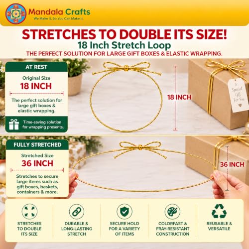 Mandala Crafts 18 Inch Black Pre-Tied Stretch Loops for Gift Wrapping - color: Black, size: 18 Inches