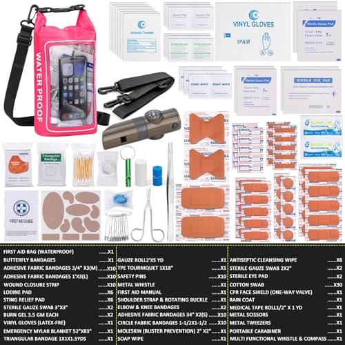 154 Pieces Waterproof Boat First Aid Kit Dry Bag with Out Bags Pouch Roll Top Boat Emergency Kit 2-in-1 for Camping Fishing Kayaking Swimming Rafting