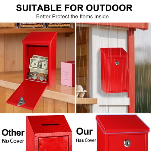 CHONOVO Metal Cash Box 10.2" with 2 Magnetic Whiteboard, Red Money Box - color: Red