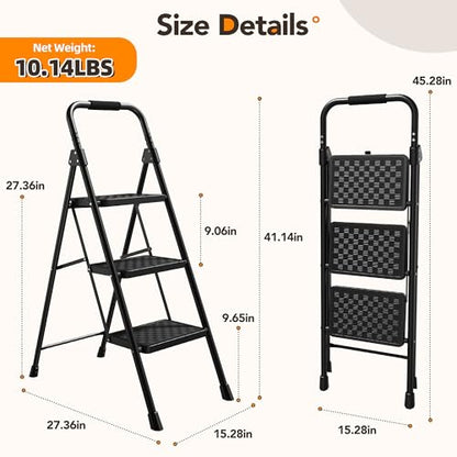 HBTower 3 Step Ladder, Heavy Duty Step Stools for Adults
