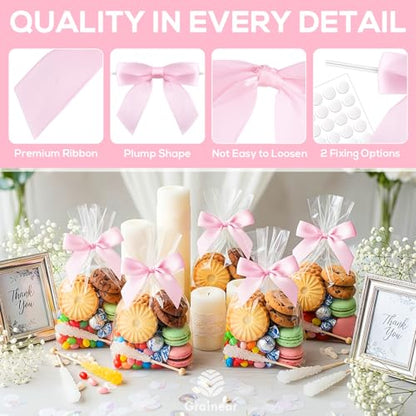 50 Pcs Light Pink Satin Ribbon Bows, 3.5" x 3.5", with Twist Ties - color: Light Pink
