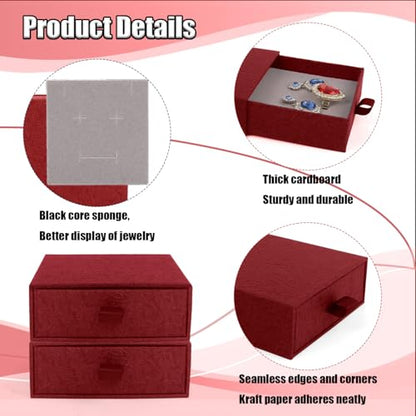 Jewelry Gift Box, 12-Pack Necklace Gift Box Drawer Jewelry Box Bangle Necklace Case For Earrings & Rings, Stylish Necklace Bracelet Organizer, 3.5 x 3.5 x 1.25 Inches (Red) - color: Red