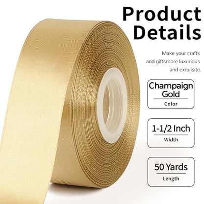Mauproy Champaign Gold Satin Ribbon, 1-1/2 Inch, 50 Yards - color: Champaign Gold