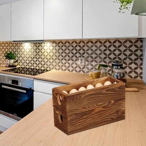 Wooden Crate for 24 Fresh Eggs, Stackable Holder Countertop With Double Layers for Display, Rustic Storage Box With Handle for Easter Supermarket Farm Kitchen Supplies, 2 PCS