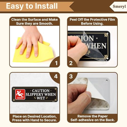 Caution Slippery When Wet Signs With Self-Adhesive Backing