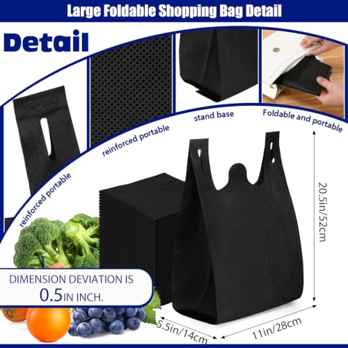 Windyun Large Grocery Bags Bulk Non Woven Totes - color: Black